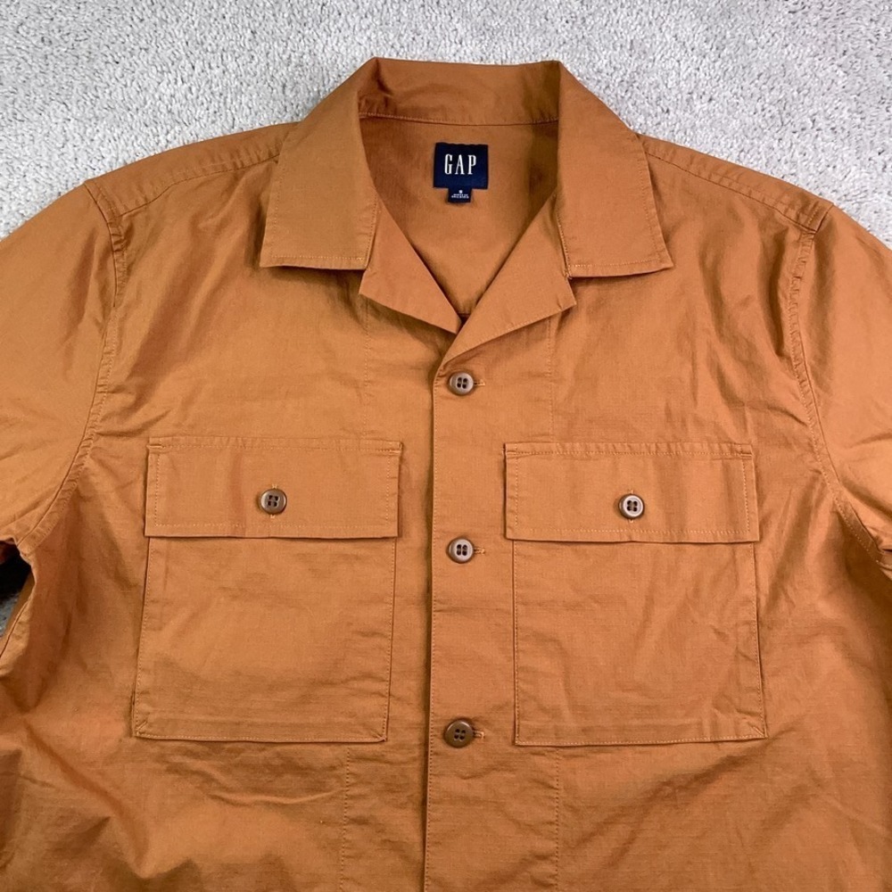 Gap Shirt‎ Mens Small Brown Short Sleeve Utility Ripstop Camp Collar